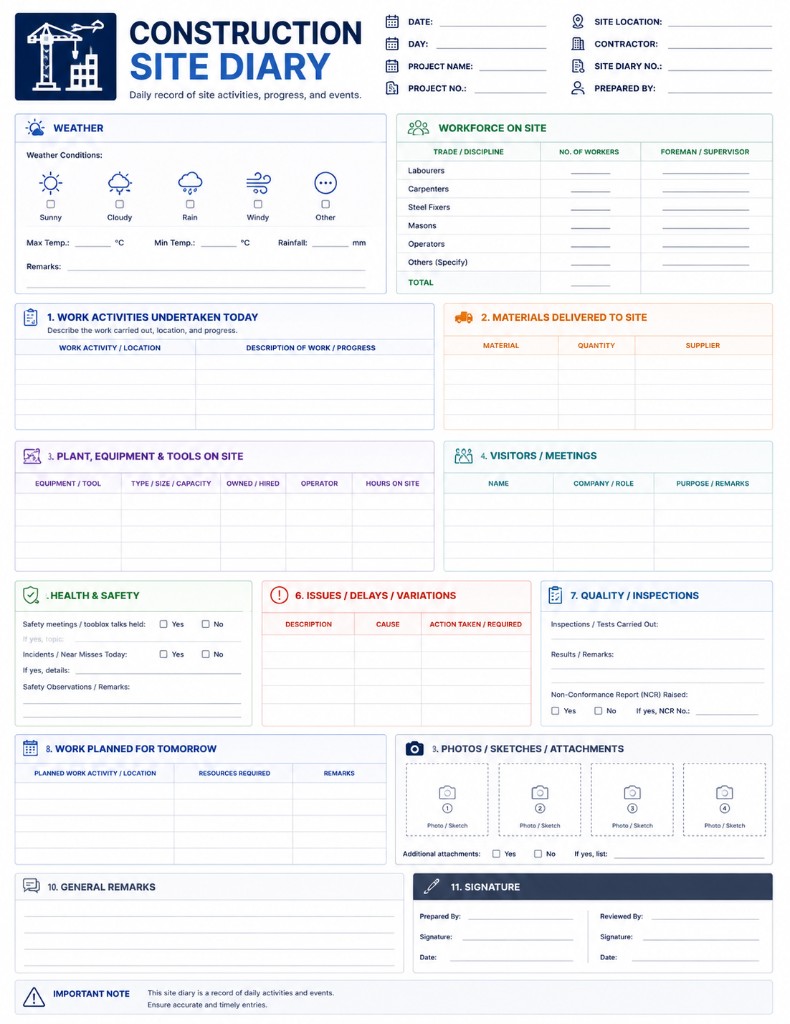 Preview of Construction Site Diary construction template