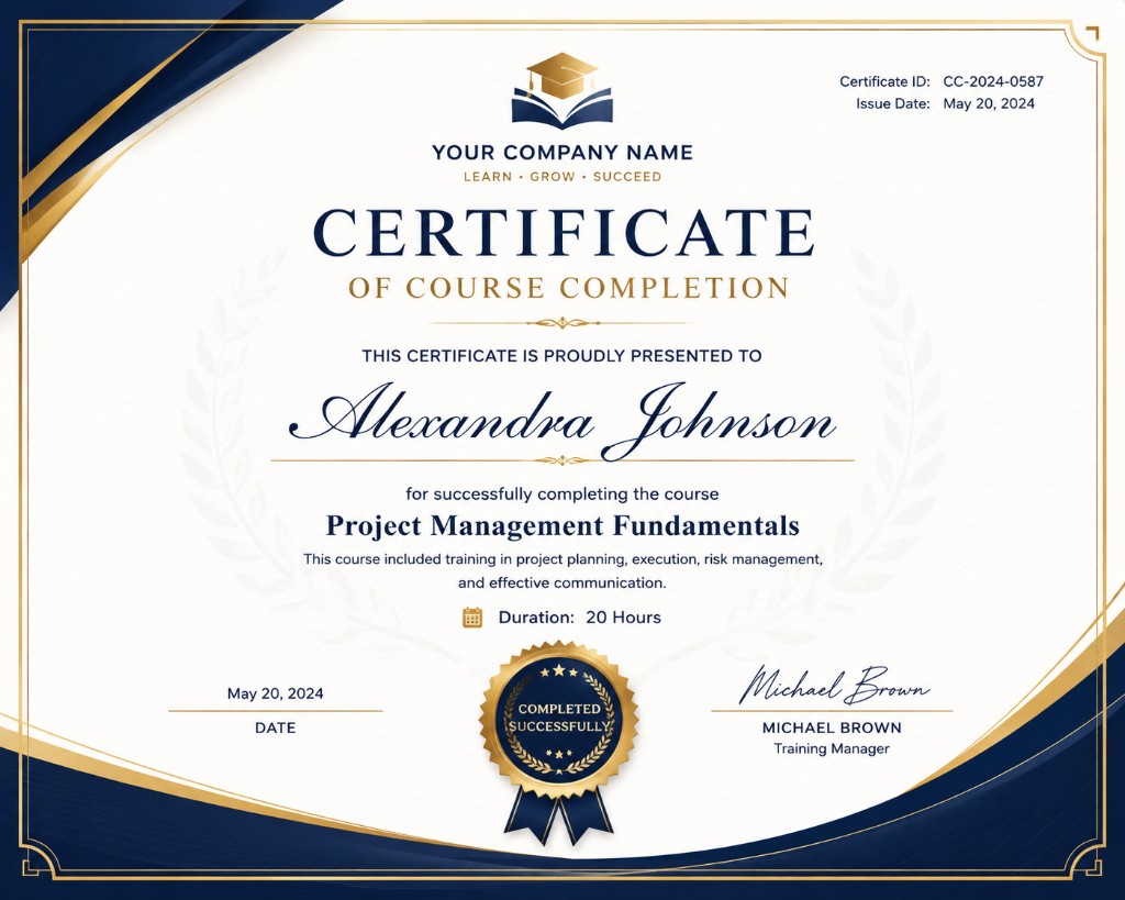 Preview of Course Completion Certificate certificates template