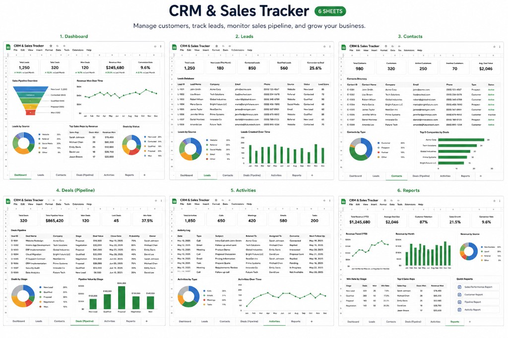 CRM & Sales Tracker — Spreadsheets template preview thumbnail