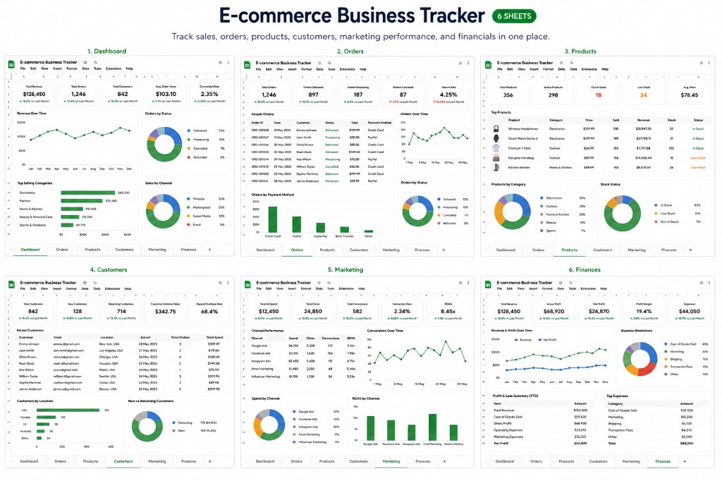 E-commerce Business Tracker — Spreadsheets template preview thumbnail