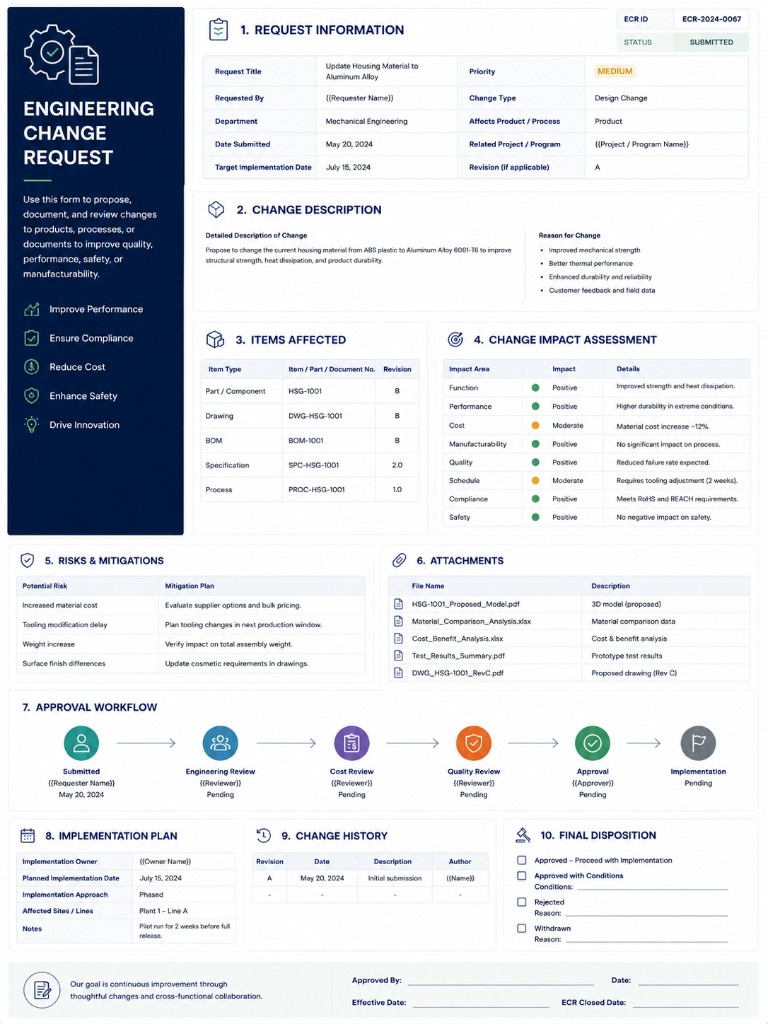 Preview of Engineering Change Request engineering template