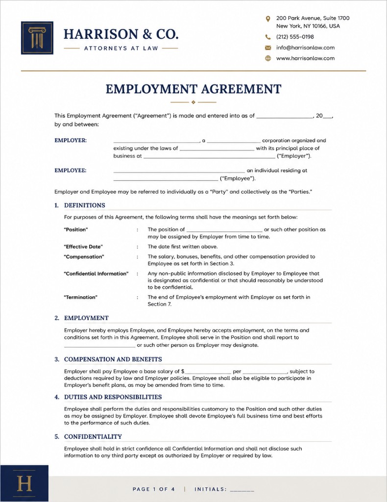 Preview of Employment Agreement — Formal legal template