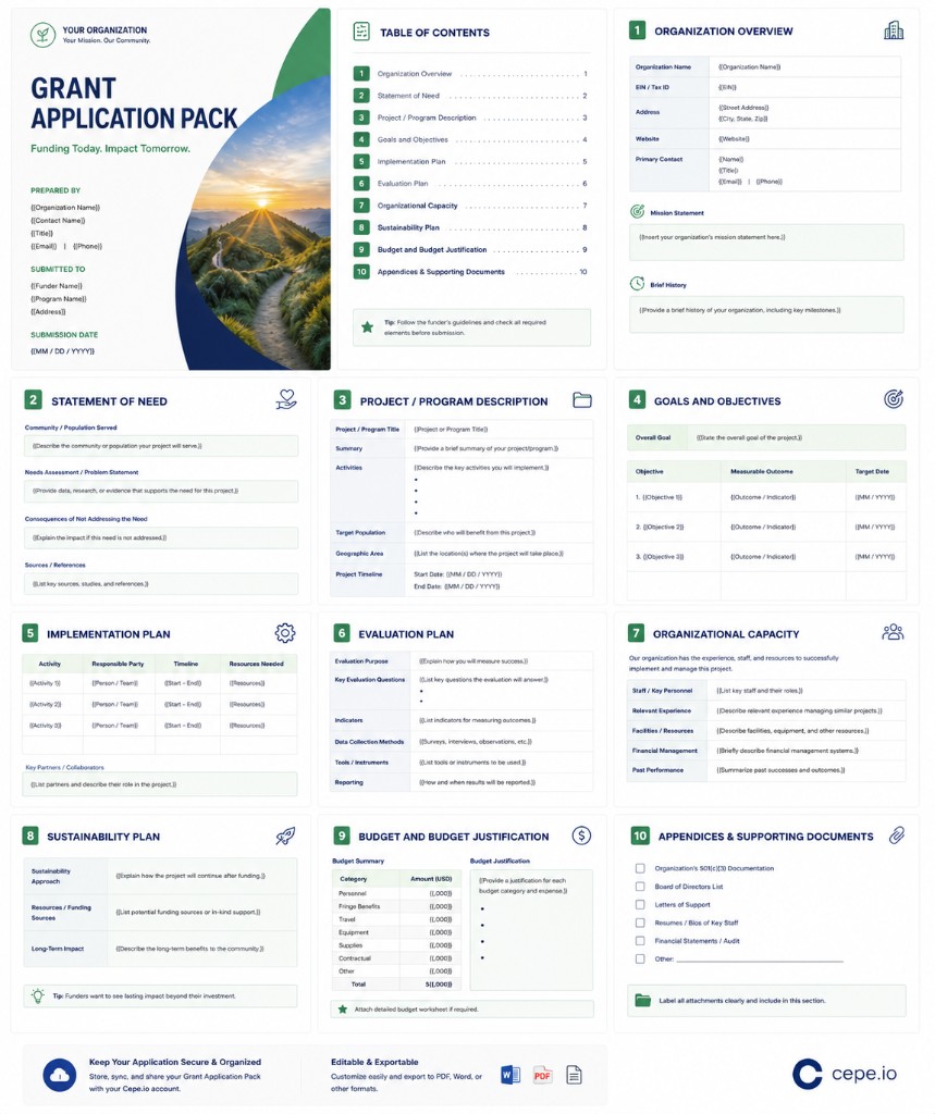 Preview of Grant Application Pack education template