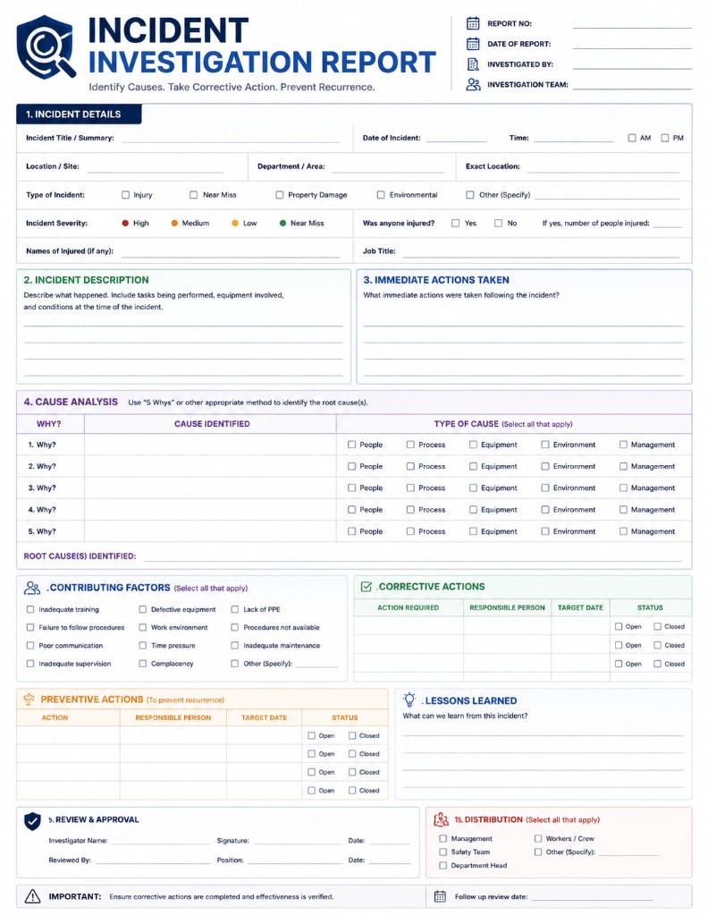 Incident Investigation Report — Safety template preview thumbnail