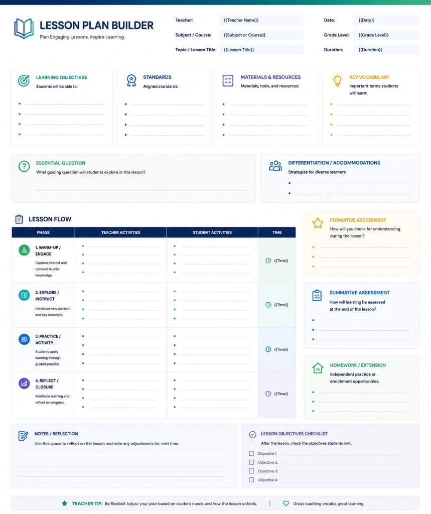 Preview of Lesson Plan Builder education template