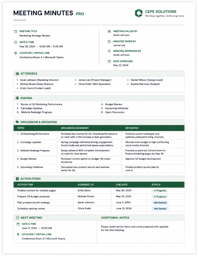 Meeting Minutes Pro — Documents template preview thumbnail