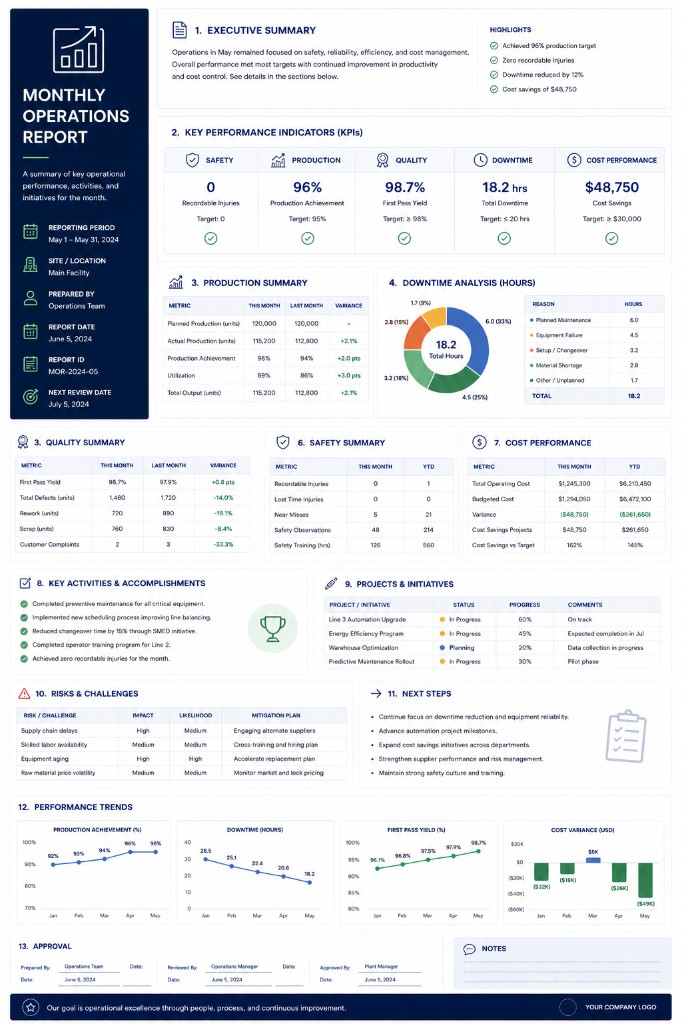 Preview of Monthly Operations Report reports template
