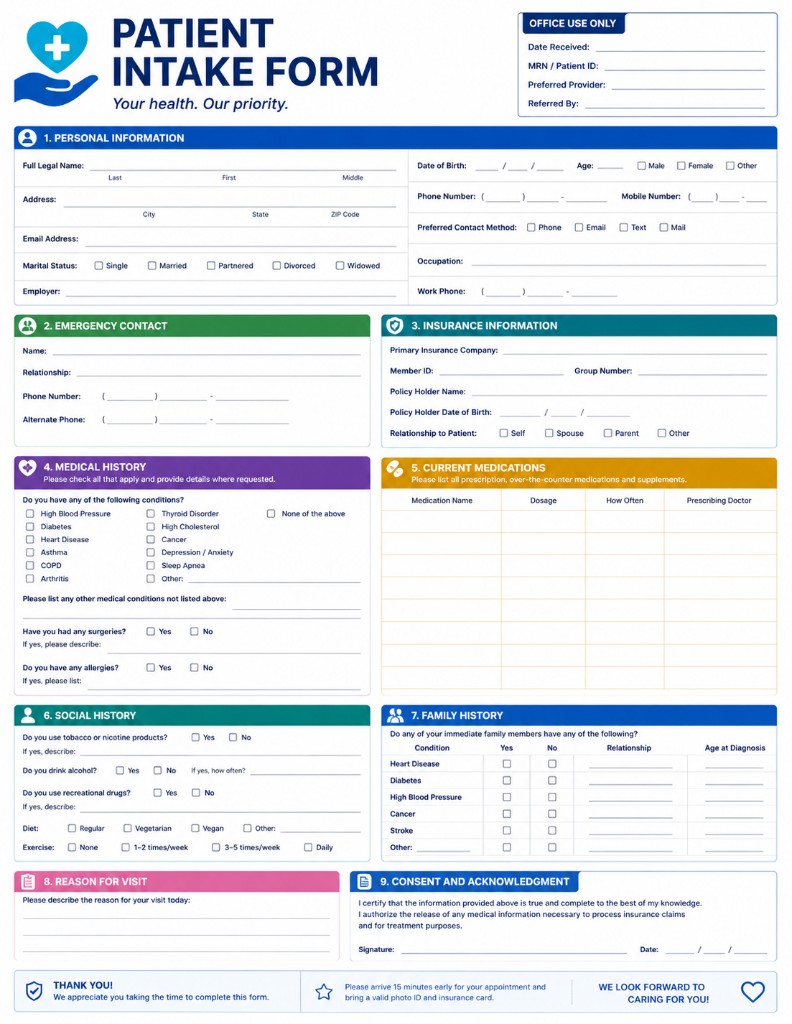 Preview of Patient Intake Form healthcare template