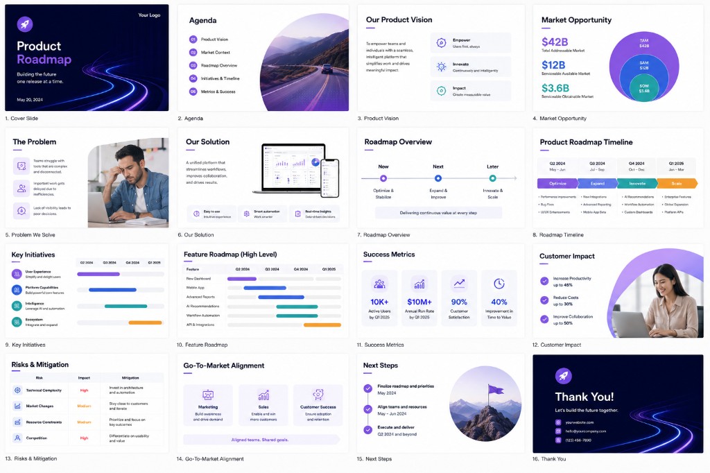 Product Roadmap Deck — Presentations template preview thumbnail