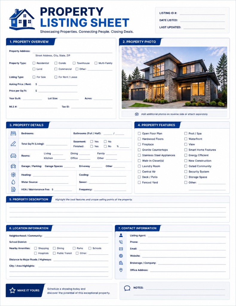 Preview of Property Listing Sheet real estate template