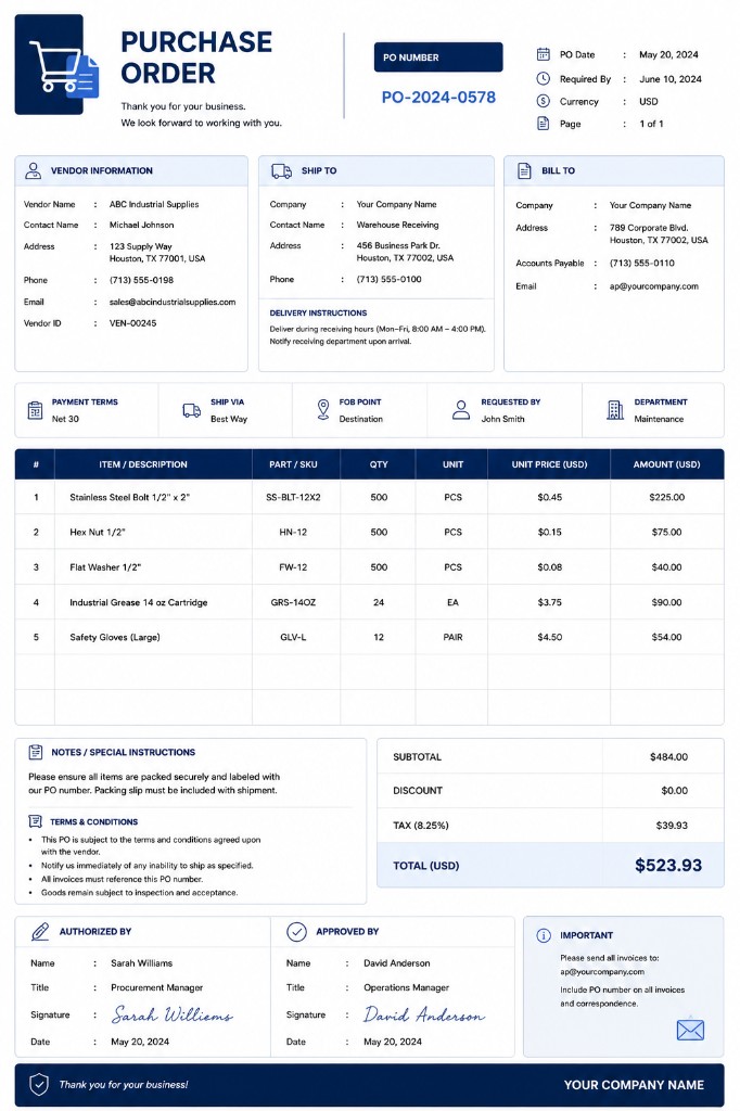 Preview of Purchase Order Form forms template