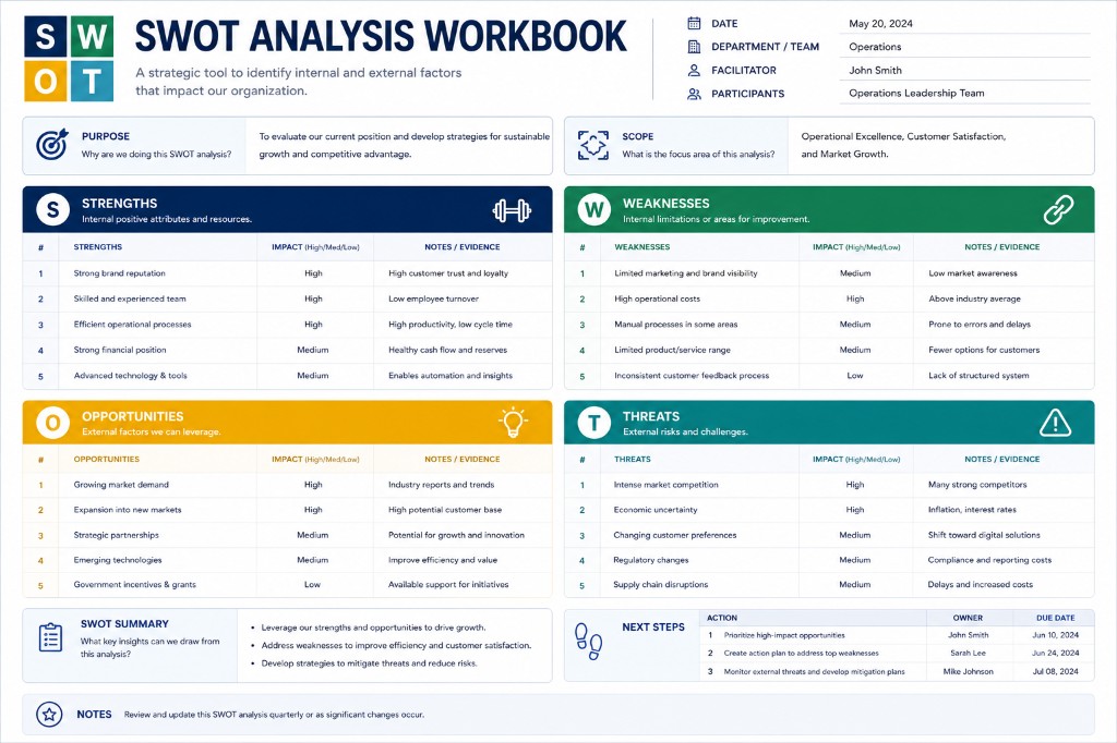 Preview of SWOT Analysis Workbook planning template